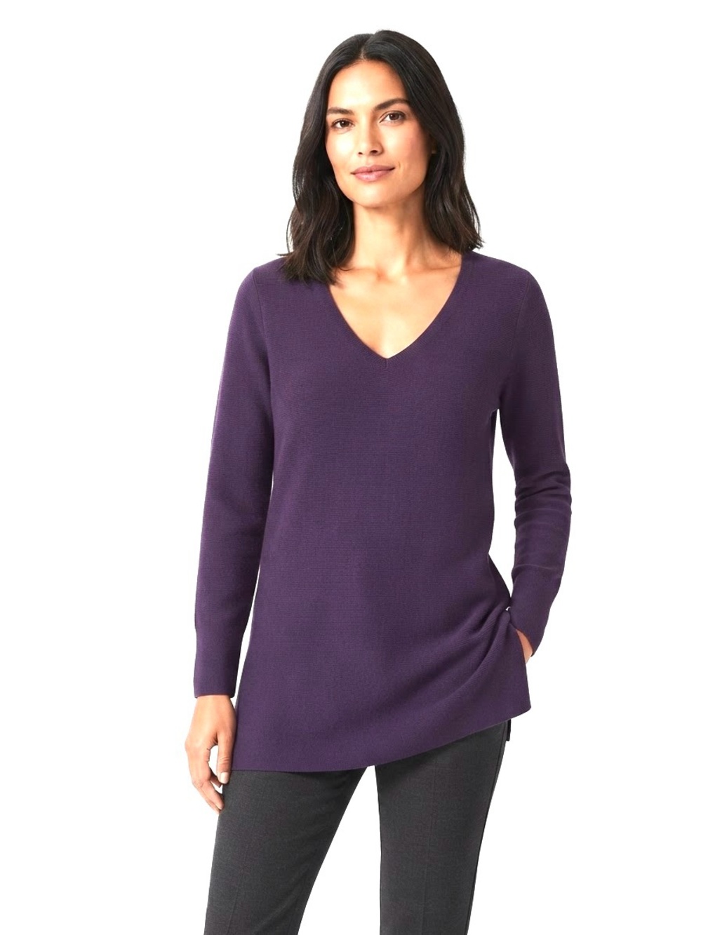 Eileen Fisher Long Sleeve V-Neck Sweater in Plum